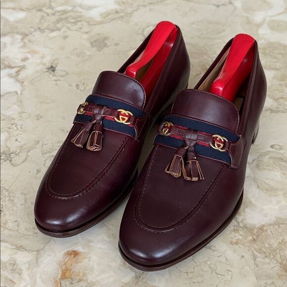 Authentic Gucci Paride Interlocking G Tasselled Leather Loafers Bordeaux - Picture 1 of 16